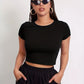 Women's Solid Color Crew Neck Casual Cropped T-shirt