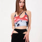  Summer Spring Women's Sexy Y2K Crop Tops Lace Up Body Print Hollow Out Tie Dye Sleeveless Cami Plunge Tank Top