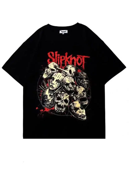 Punk rock skull short-sleeved vintage men's and women's street tops T-shirt