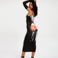 Women's Slim Fit Sexy Sleeve Hollow Out Body Print Asymmetric Off Shoulder Midi Dress Evening Party Elegant Dresses
