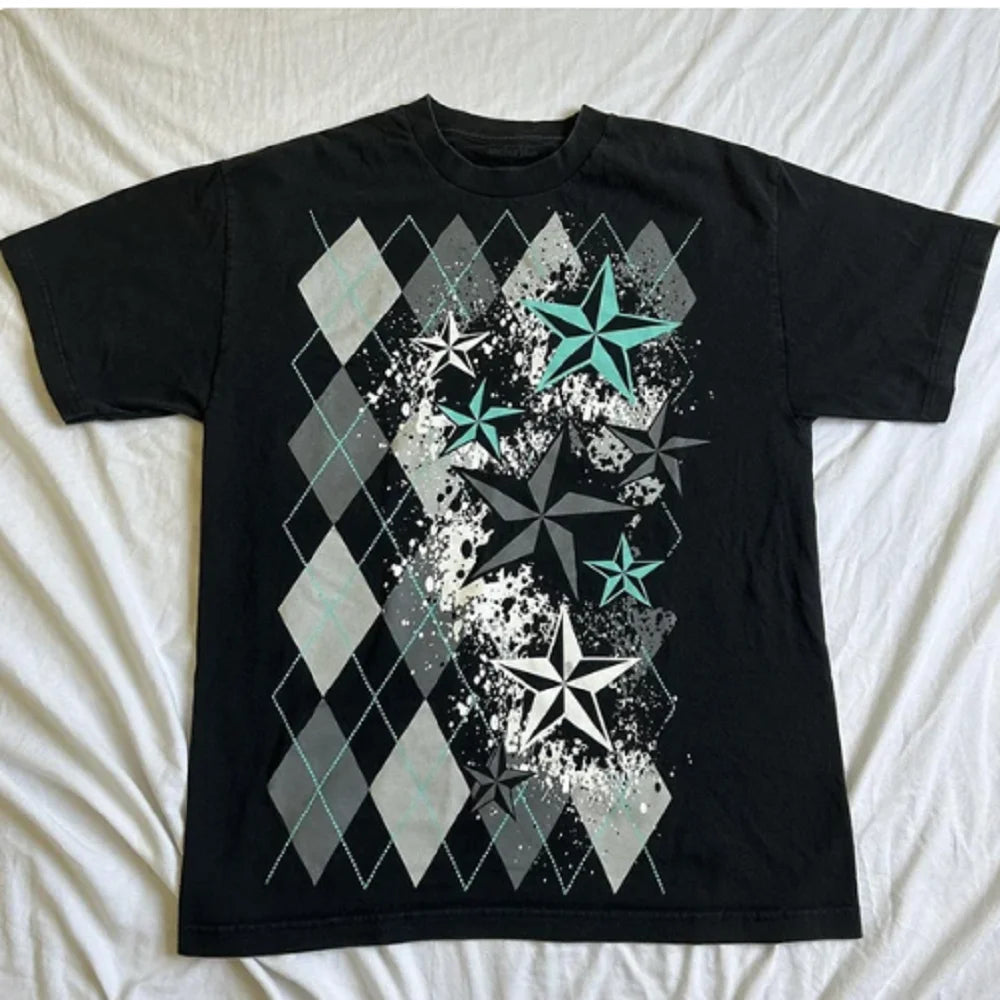 E Girl Gothic Mall Goth Loose Tee Y2K Cyber Grunge Cross Wing Print T-shirt 90s Vintage Harajuku Short Sleeve Tops Women Men