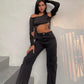 Women's New 2023 Solid Color Slanted Shoulder Hollow Out Irregular Skinny Spice Girls Club Party Short Cropped Top