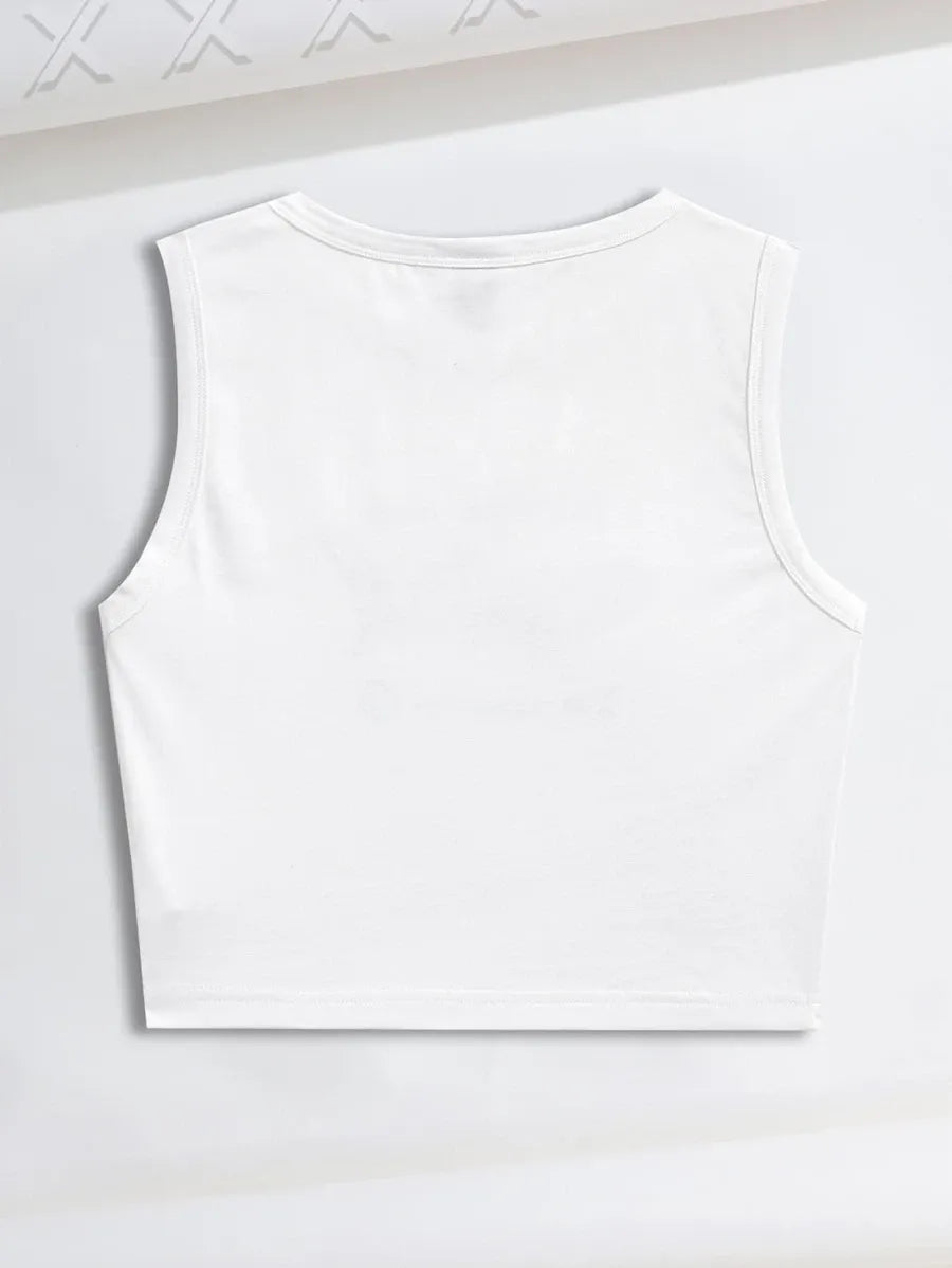 Women's Summer Sleeveless Round Neck Vest Tank Ins Y2K T-shirt TopTees  X EVERYDAYFISH Slogan & Shark Graphic Print
