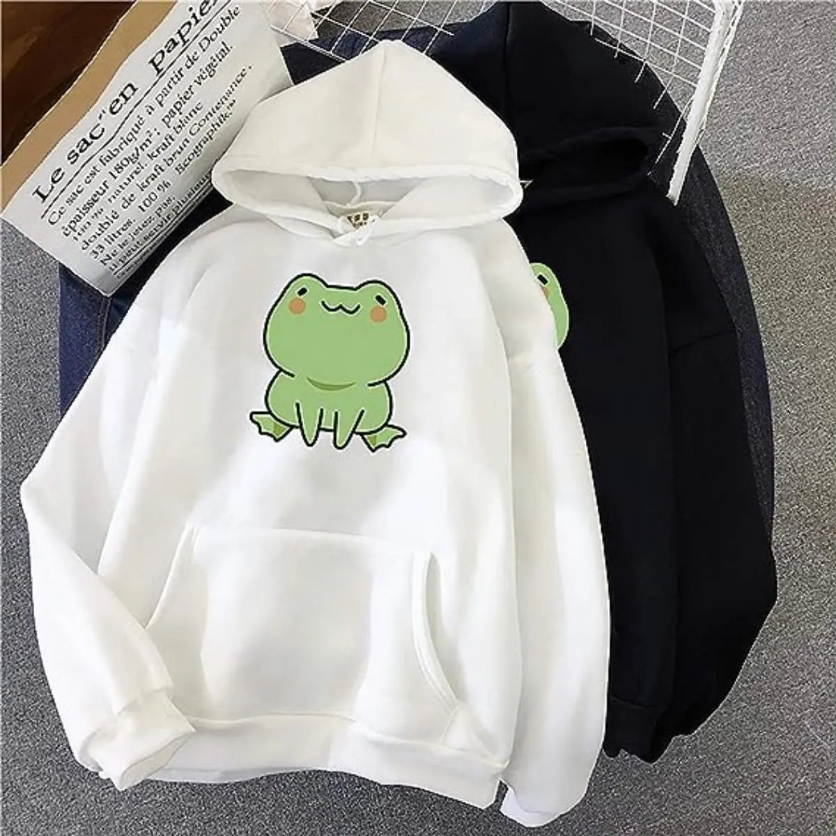 Printcess Autumn And Winter Women's New Harajuku Style Trend Y2K Frog Print Hooded Sports Long-Sleeved Pullover Hoodie