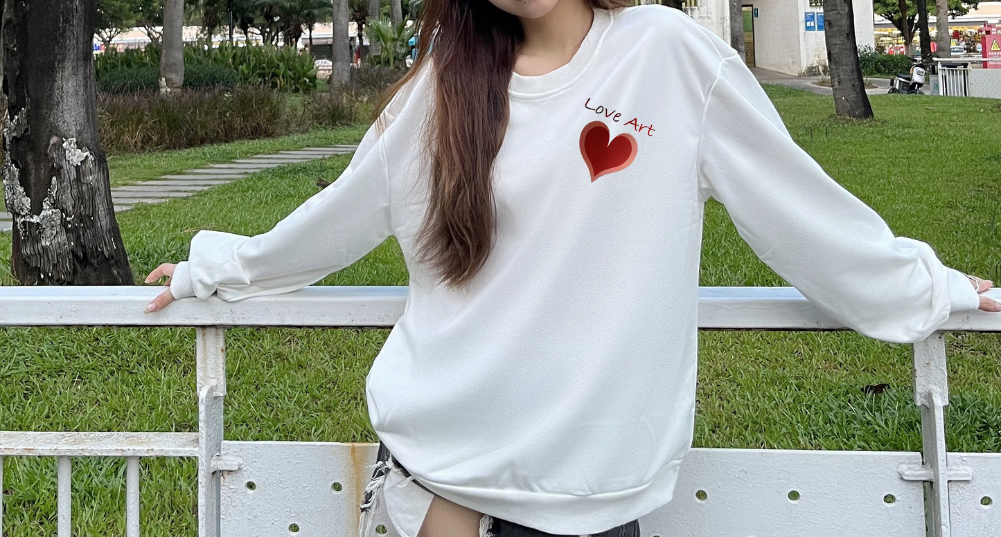 Autumn And Winter New Women's Fashion Casual Round Neck Sweatshirt Y2K Love Print Trendy Street Cute Loose Pullover
