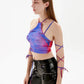  Women's Summer Halter Body Fit Sexy Lace Up Wrap Arm Backless Sleeveless Abstract Print Club Cropped Top