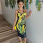 Women's Summer Sexy Slim Fit Sleeveless Spaghetti Strap Asymmetric Body Gold Flame Print Midi Dress 2023 Hot Dress