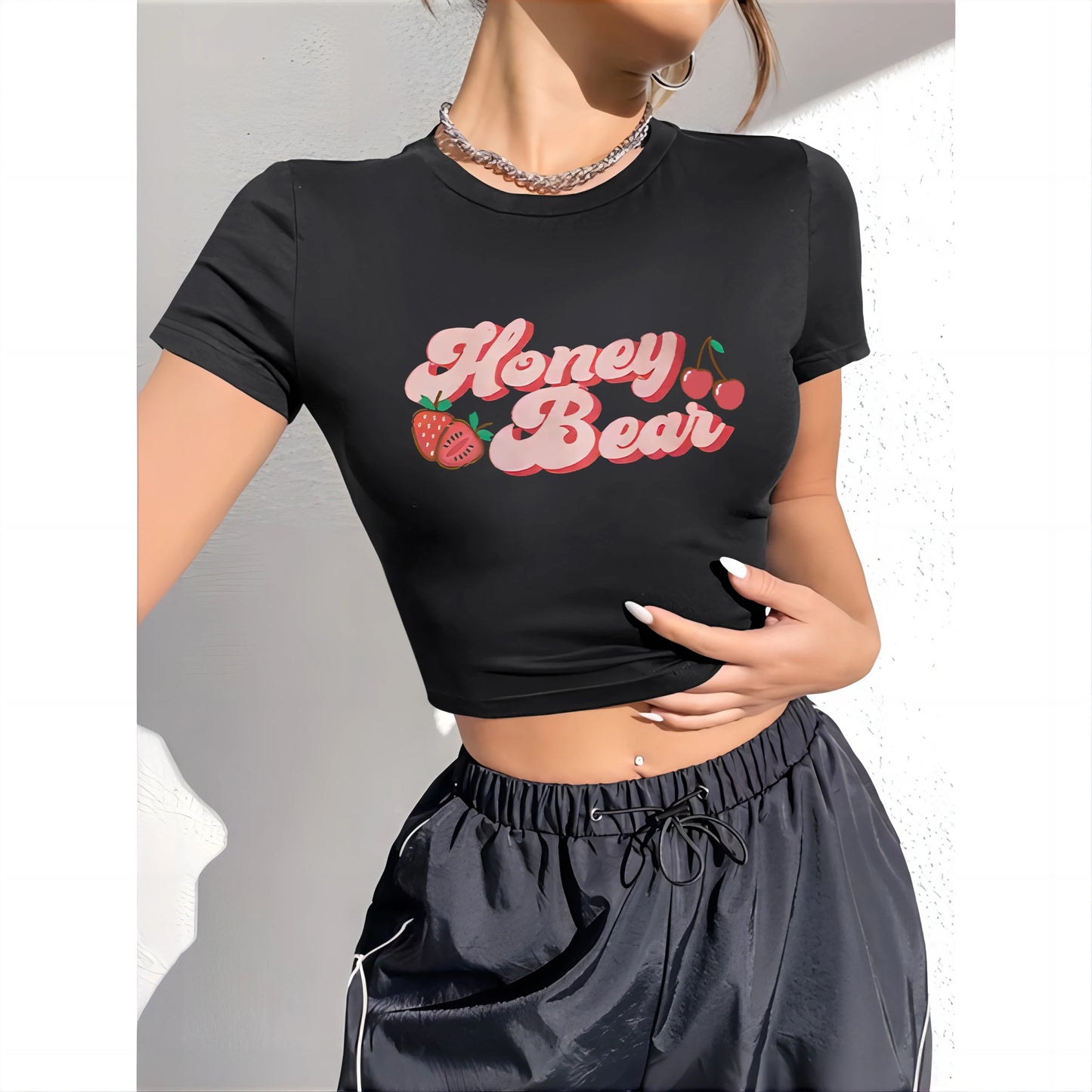 Heart and butterfly print cropped T-shirt