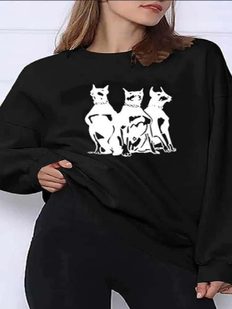Autumn And Winter New Women's Fashion Casual Round Neck Sweatshirt Y2K Animal Print Trendy Street Cute Loose Pullover