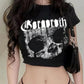 Women's Y2K Sexy Slim Short SleeveRound Neck Crop Top Vintage Skull Print CropTee Cool Street Fashion Women Clothing