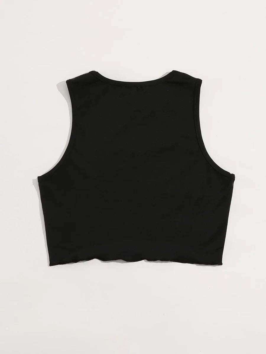 Women's Y2K Cool Sleeveless Round Neck Tank Gothic Print Short Vest Tee Cool Street Fashion Women Clothing