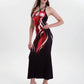  Women's Summer Sexy Slim Fit Sleeveless Cutout Halter Neck Spaghetti Straps Tie Bodycon Red Flame Body Print Maxi Dress