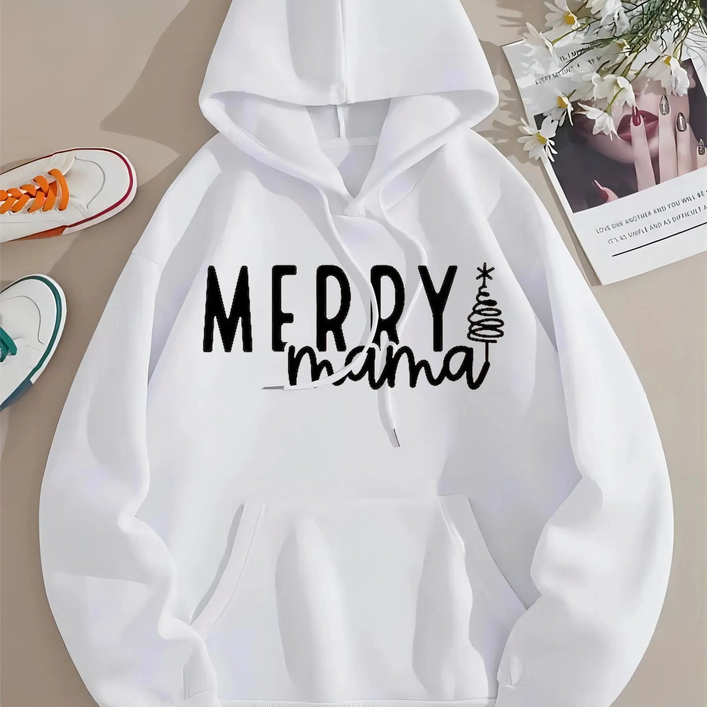 2023 Autumn And Winter Women's New Harajuku Style Trend Y2K Christmas Print Hooded Sports Long-Sleeved Pullover Hoodie