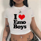 Y2k Top I Love Emo Boys' Printed Women's T-shirt Retro 2000s Short Sleeve