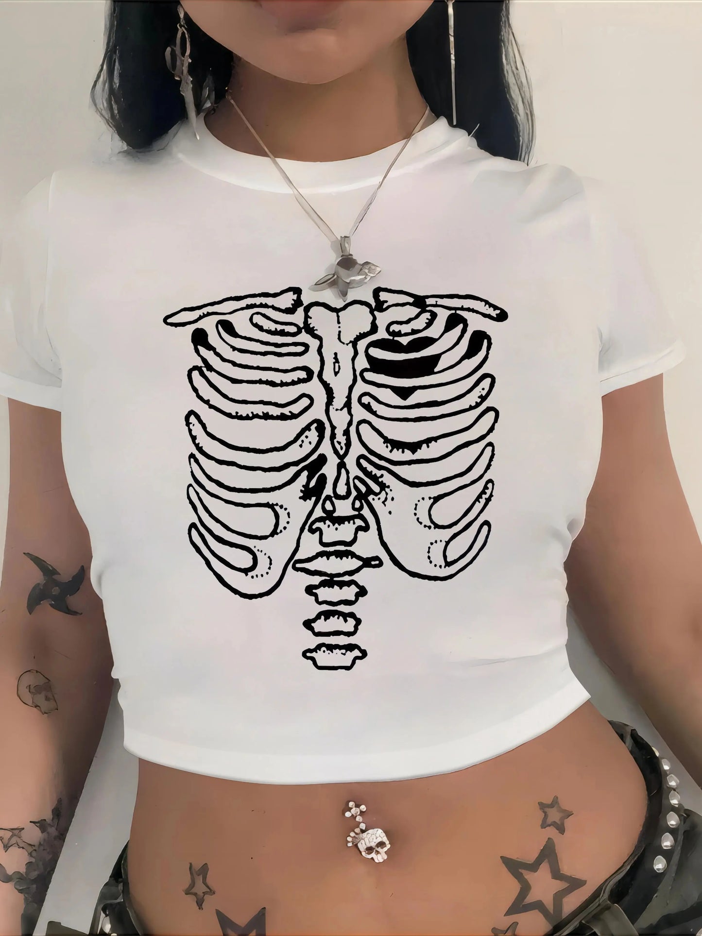 Gothic Skull Print T-shirt Summer Women's Vintage Punk Short Sleeve Top