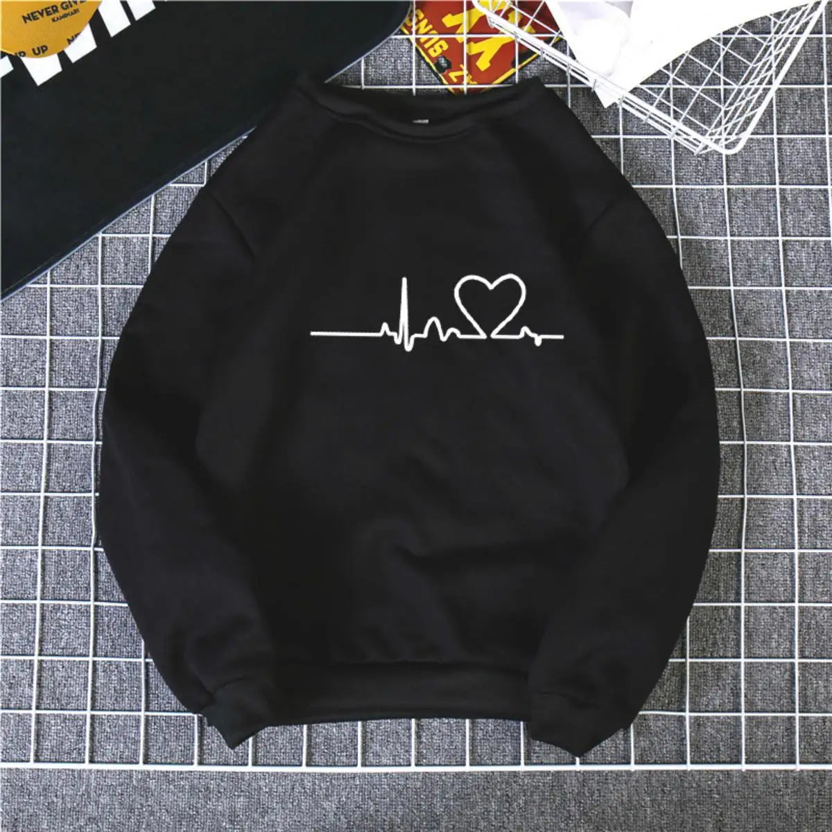 Autumn And Winter Women's Fashion Casual Round Neck Sweatshirt Y2K Heart Rate Print Trendy Street Cute Loose Pullover