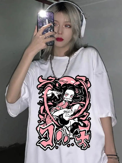 Camiseta Harajuku Feminina Tamanho Grande Estampa Umbigo top Manga Curta Gótico Feminino Preto Kawai