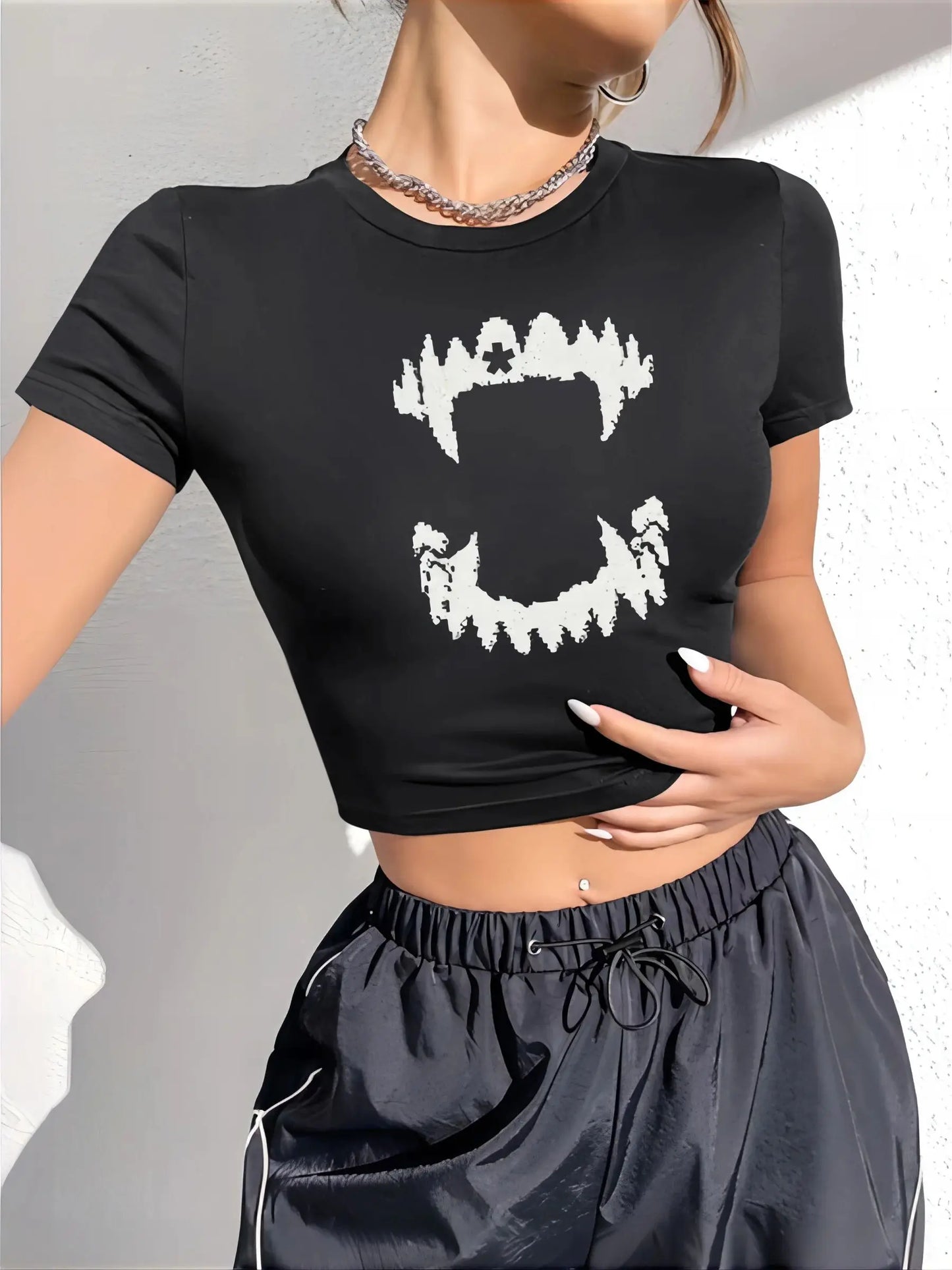 Skull pattern Gothic printed round neck T-shirt