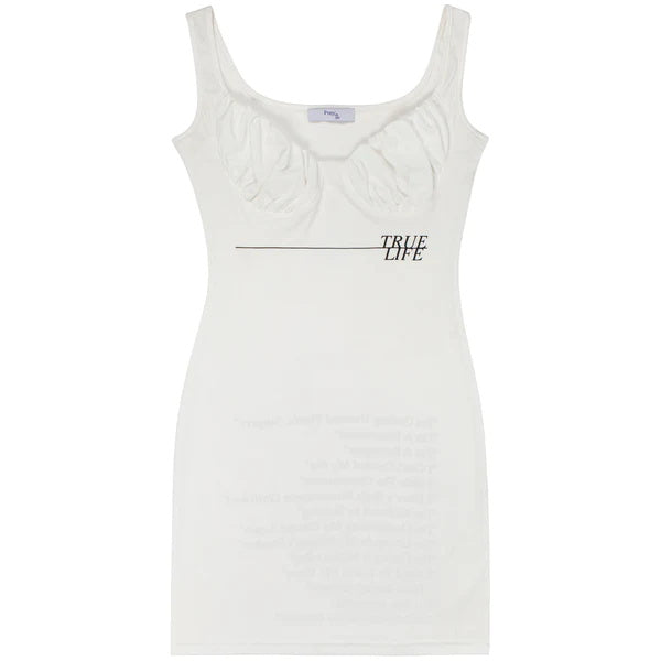Praying White True Life Letter Printing Sexy Spicy Girl Tank Top with Hanging Strap Wrap Hip Dress Short Skirt for Women